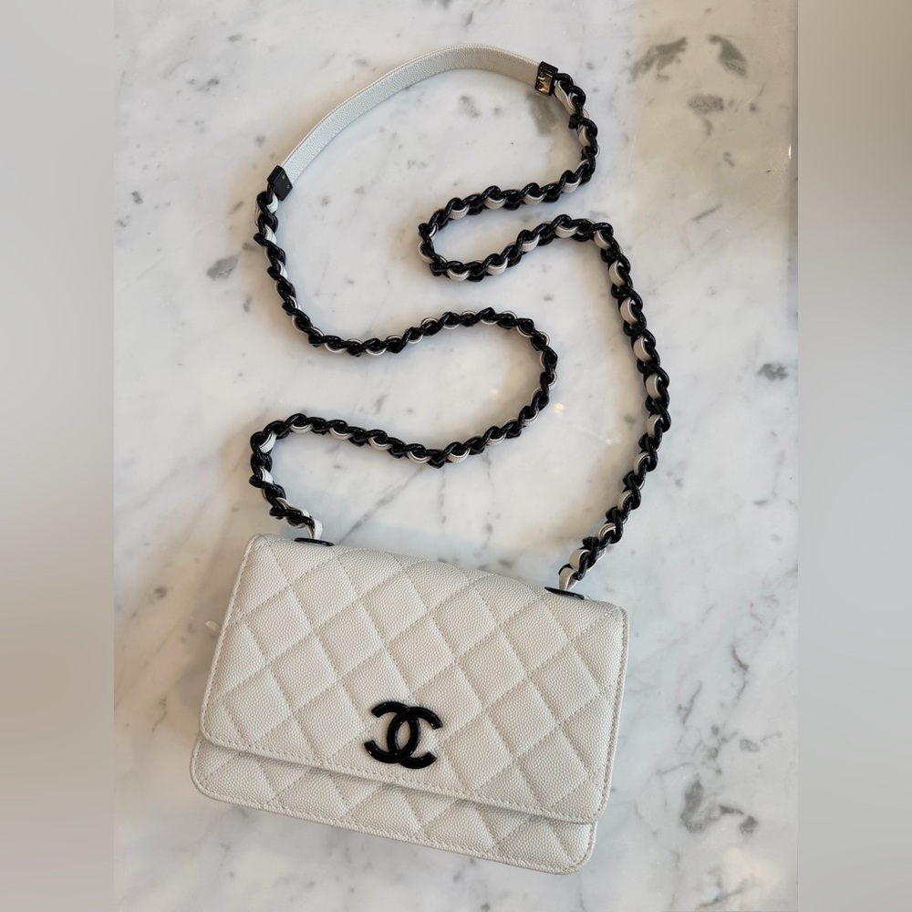 NOT CHANEL White Caviar WOC with Black Hardware